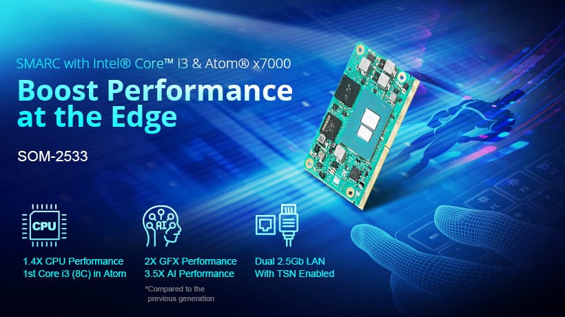 Advantech SOM-2533: SMARC Module sử dụng CPU Intel® Core™ i3 & Atom® x7000 Series để tăng hiệu xuất xử lý tại biên
