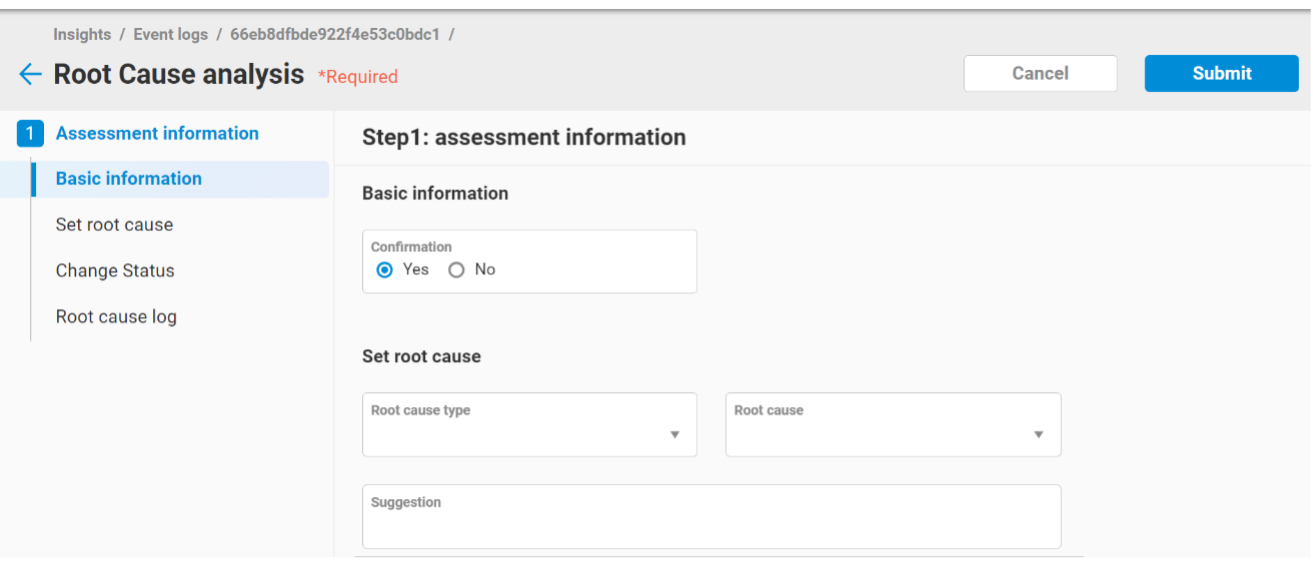 Image 4. Software interface: Enter the root cause & insightful resolution in event center