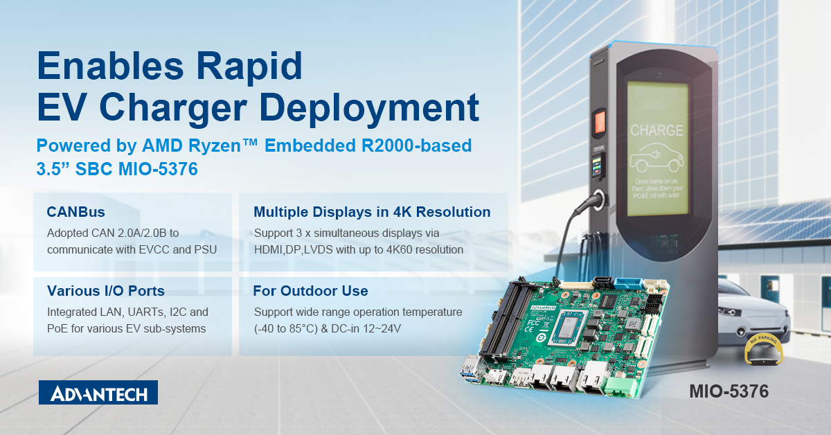 Advantech Releases MIO-5376 3.5” SBC for Accelerating EV Charging