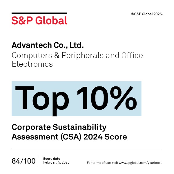 Advantech Recognized Among the Global Top 10% Sustainable Enterprises  in the S&P Global Sustainability Yearbook