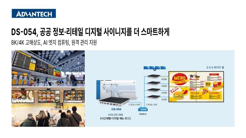 DS-054가 AI 기반 분석, 고해상도 디스플레이, 시간대별 콘텐츠 운영, 원활한 원격 관리를 통해 공공 정보 및 리테일 사이니지를 어떻게 고도화하는지 확인해 보십시오.