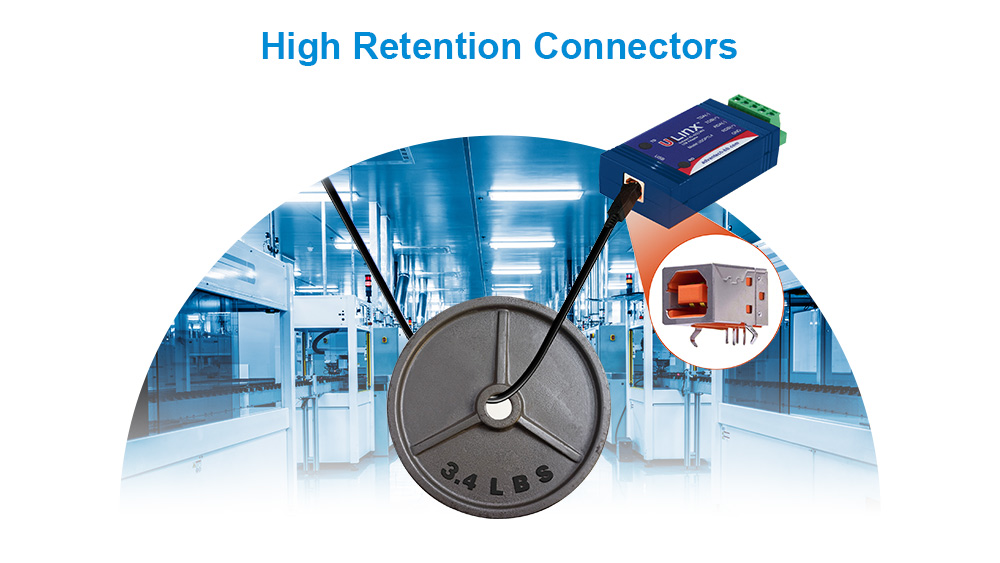 High-retention USB Connector Grips Cable Tight for High-vibration Applications