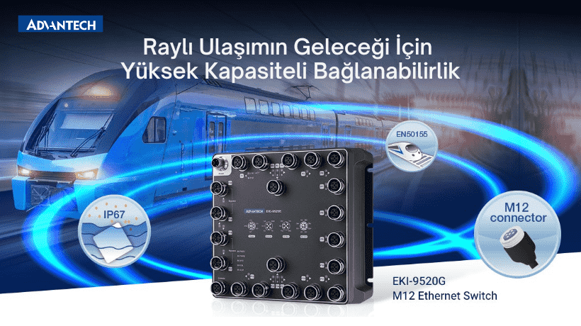 Advantech, Raylı Araçlar İçin EKI-9520G 20 Portlu EN 50155 Sertifikalı Ethernet Switch'i Tanıttı