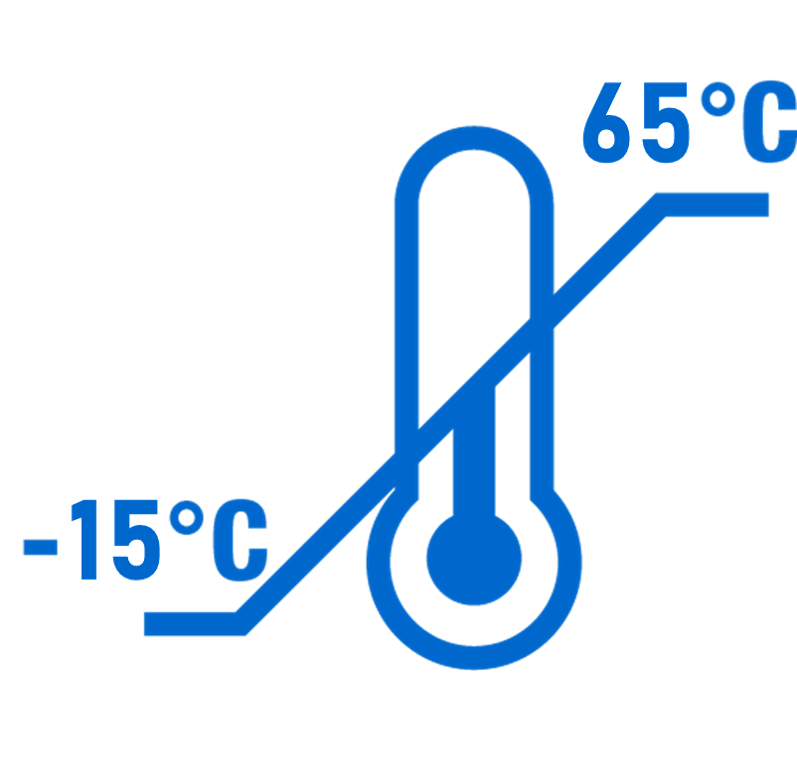  -15 ~ 65°Cの 広い動作温度範囲
