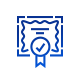 Certificate icon with a wavy border and a circular seal containing a check mark and ribbon.